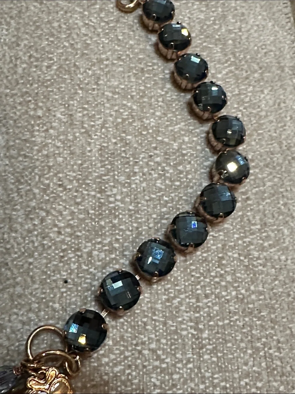 Mariana Gold-Tone Bracelet with Faceted Teal Blue Beads and Heart Charm